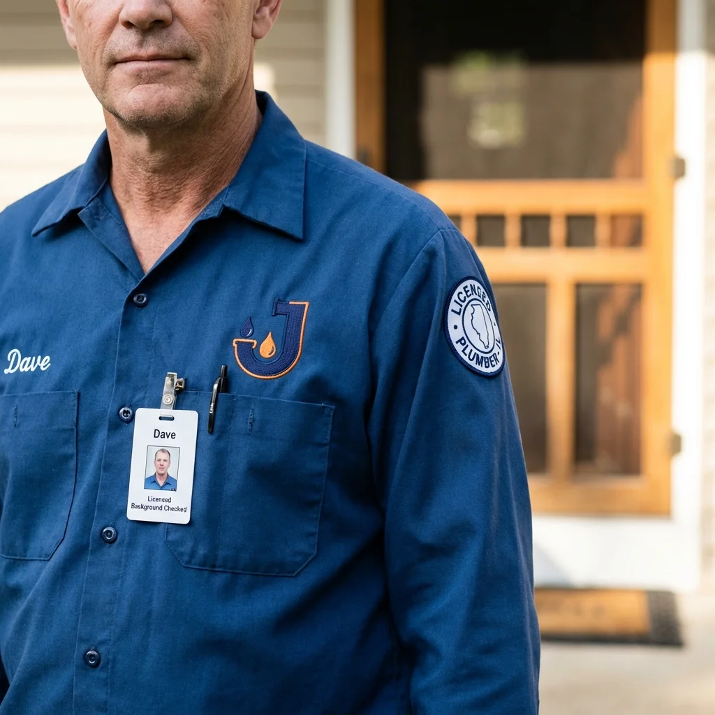 Licensed plumber showing ID badge in Mount Olive, NC