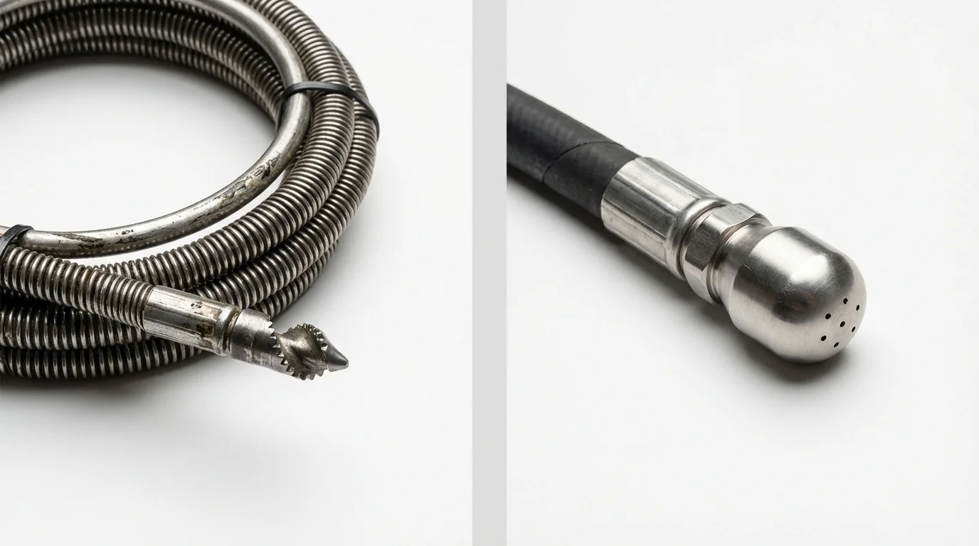 Drain snake cable and hydro jetting nozzle used for drain cleaning in Mount Olive, NC
