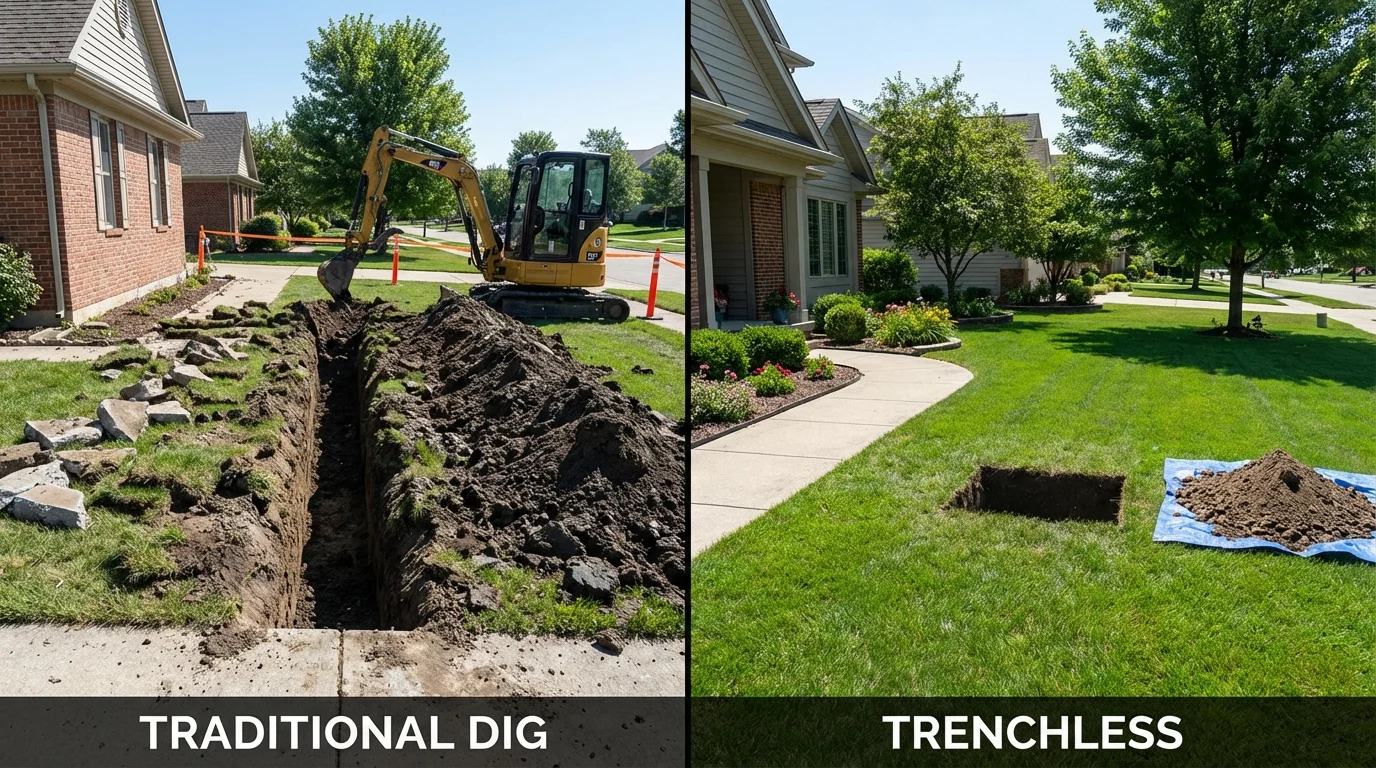 Trenchless sewer repair with minimal yard damage versus traditional excavation in Mount Olive, NC